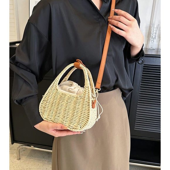 Straw Purses 2024 Woven Handbags Handmade Straw Crossbody Beach Bag :P - Picture 4 of 7